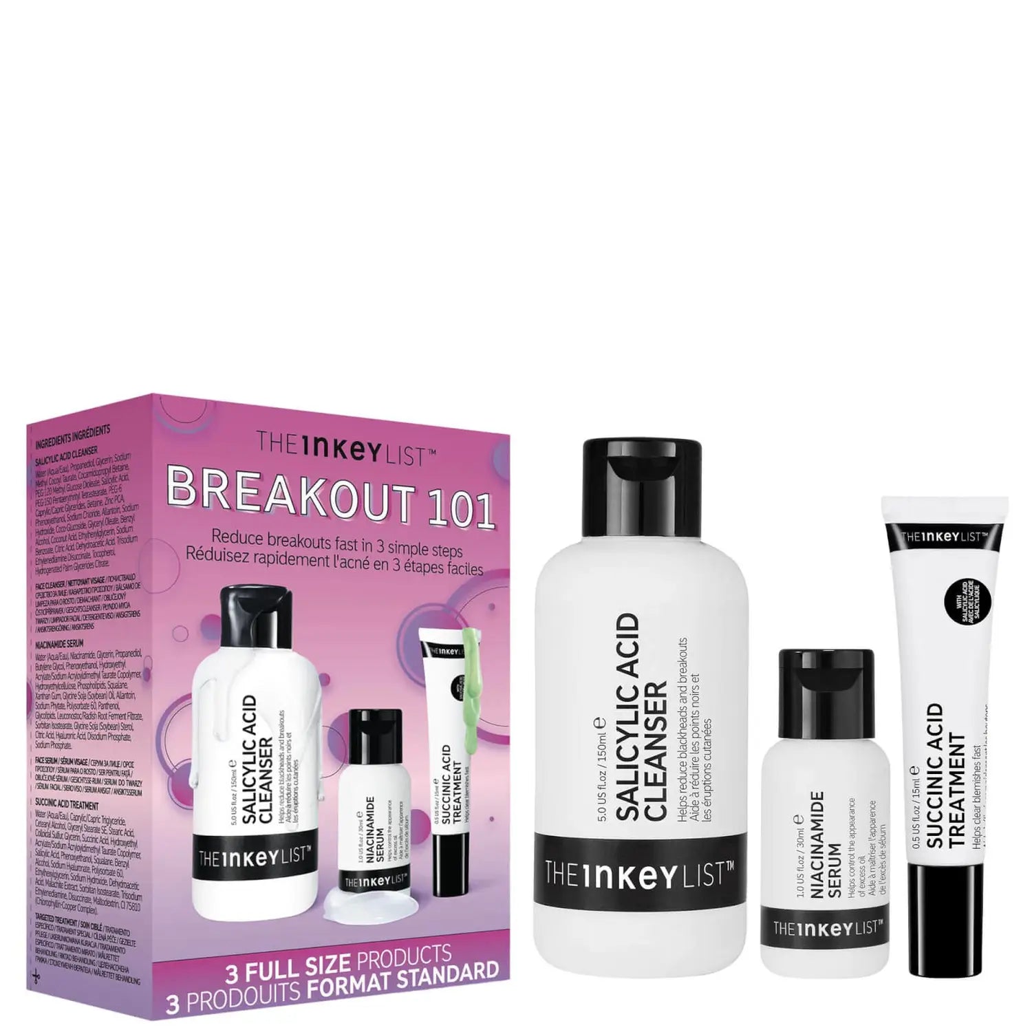 The Inkey List Breakout 101, products and packaging