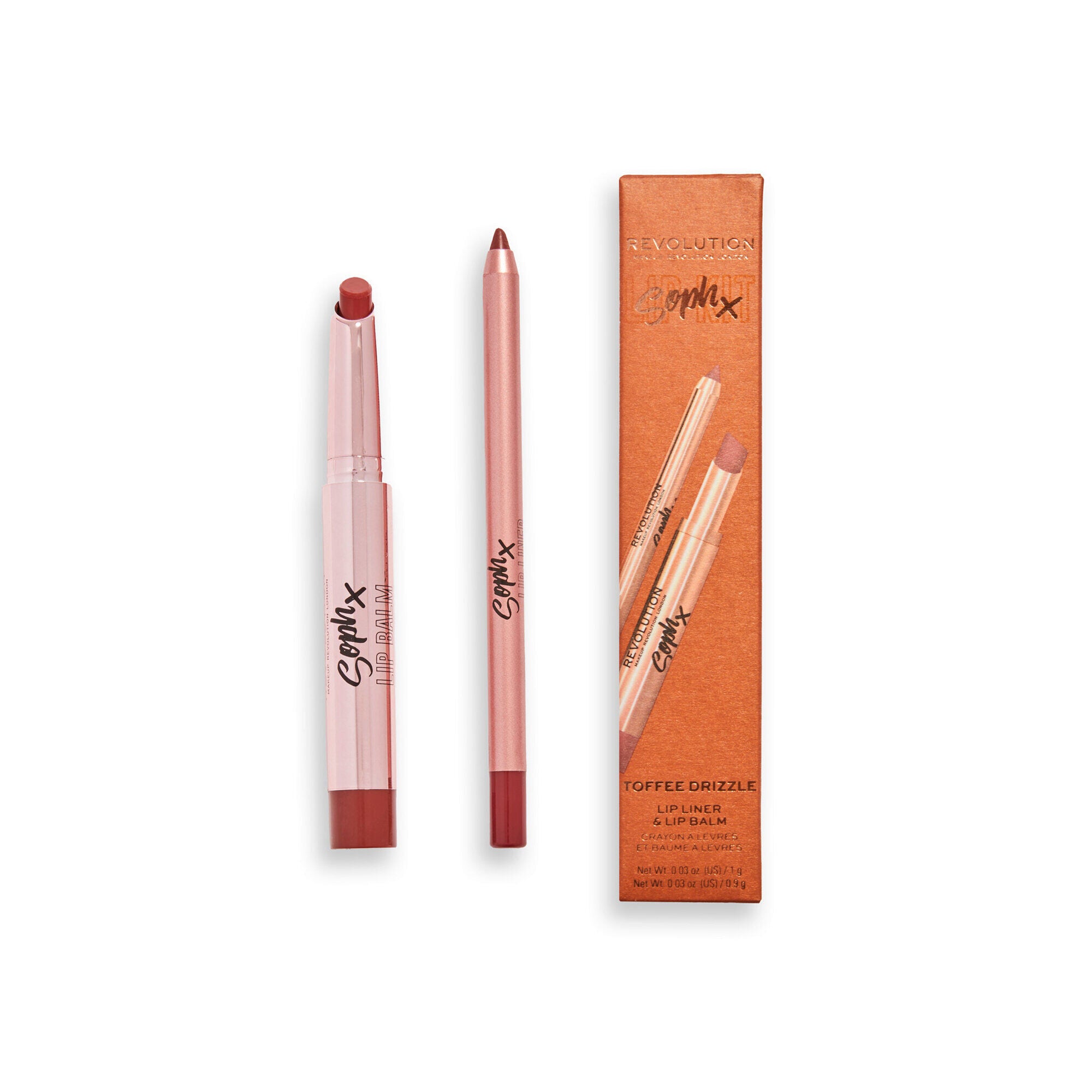 Makeup Revolution X Soph Lip Set - Toffee drizzle, with packaging