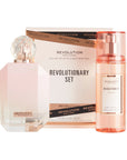 Makeup Revolution Revolutionary Set Eau De Toilette & Body Mist Gift Set, products and packaging