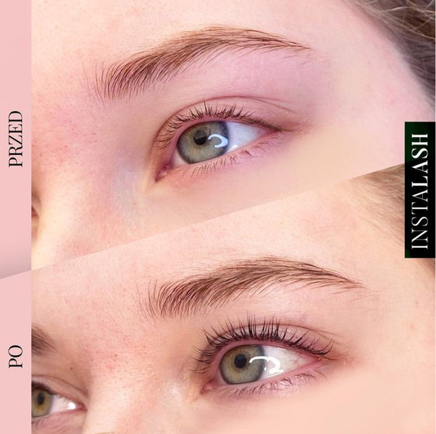 Before and after using nstaLash LashBOOST Mascara with Growth Stimulating Serum,