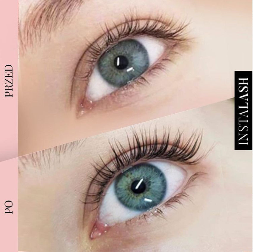 Before and after using nstaLash LashBOOST Mascara with Growth Stimulating Serum,