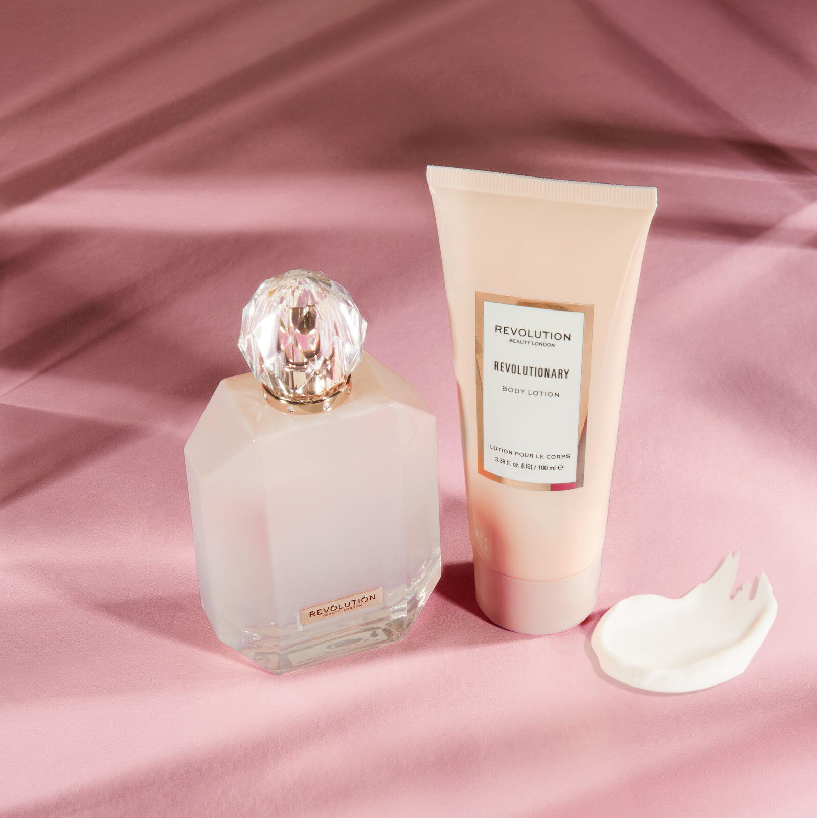 Makeup Revolution Revolutionary Eau De Toilette & Body Lotion Gift Se, products with swatches