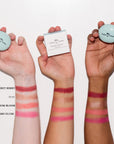 Lukey Lukey Crème Blush, swatches on various skin tones