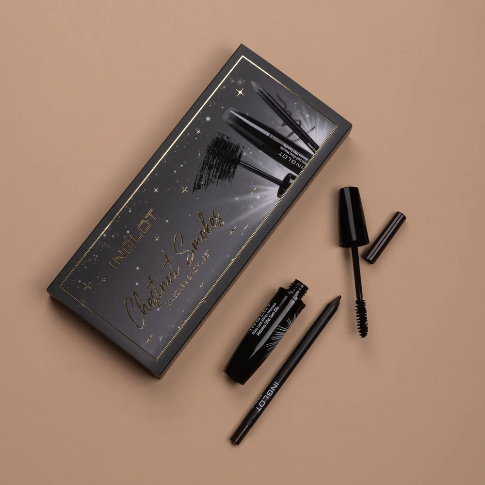 Inglot Chestnut Smokes Mascara & Kohl Set, with products displayed