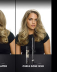 Model with hair styled by the ghd Chronos Curve Grand Tong & ghd Curl Hold spay