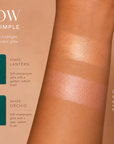 Dominic Paul Custom Highlighter, swatches on model's arm and shade info