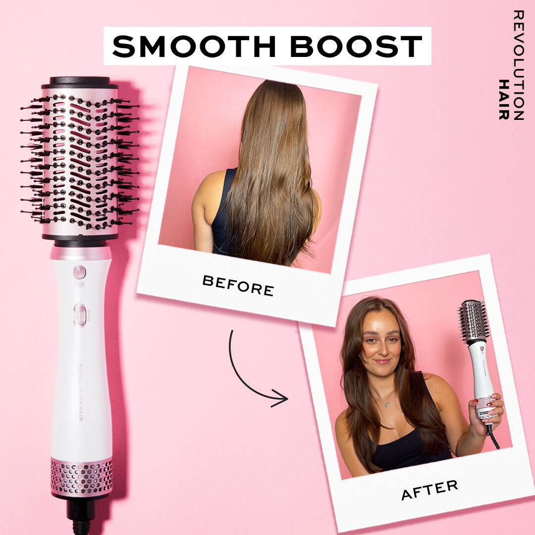 Before and after using Revolution Haircare Smooth Boost Hot Air Brush