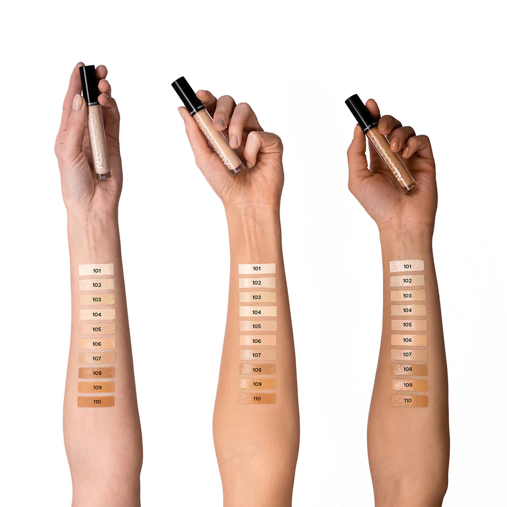 Inglot All Covered Concealer, swatches onn three different model arms, with different skin tones