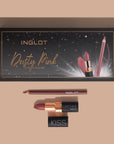 Inglot Dusty Pink Lip Glow Duo Gift Set, box open and product displayed