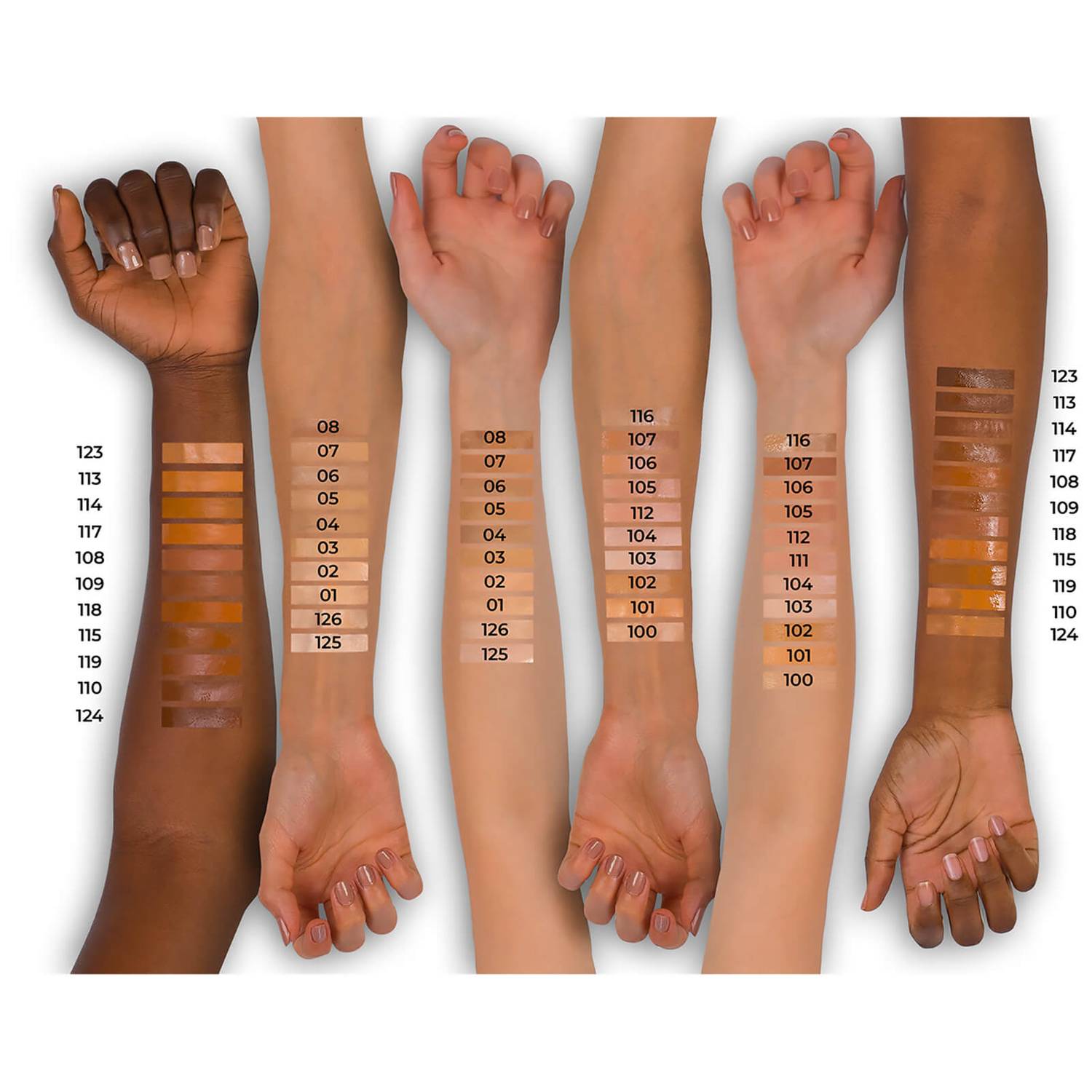 Swatches of NOTE Mattifying Extreme Wear Foundation on models&#39; arms