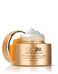 GLO24K 24k Hydrating & Lifting Mask with 24k Gold, Aloe Vera & Vitamin E, open jar