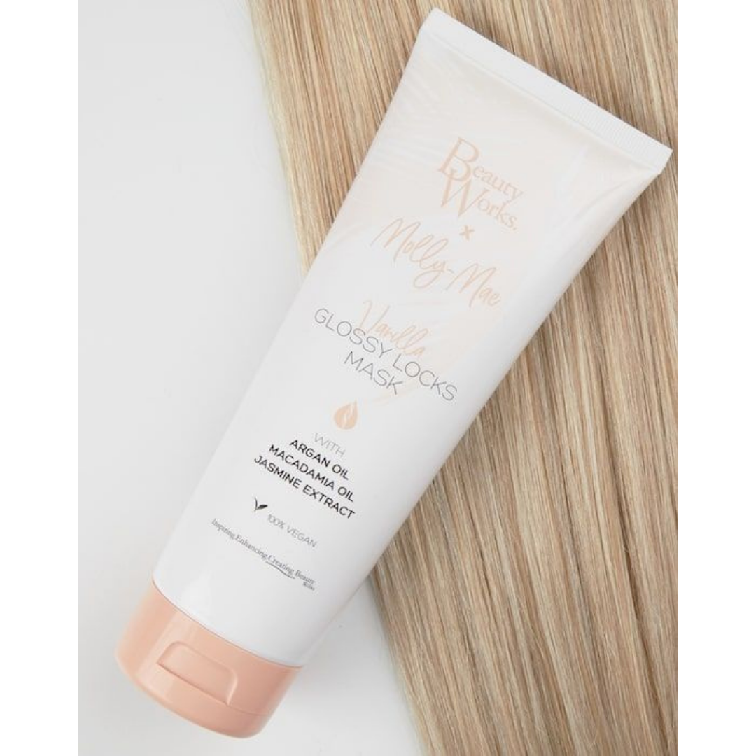Hair treated with BEAUTY WORKS X MOLLY-MAE VANILLA GLOSS LOCKS MASK