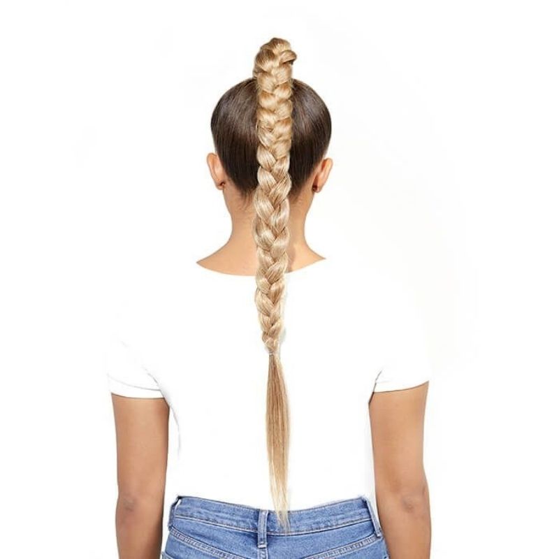 Model wearing Beauty Works 24” INSTA BRAID PONYTAIL, back view