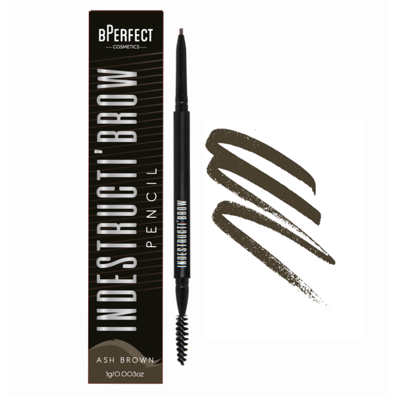bPerfect INDESTRUCTI’BROW PENCIL Ash Brown packaging & swatch