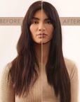 Brunette model before and after using Beauty Works Speed Styler Hot Brush