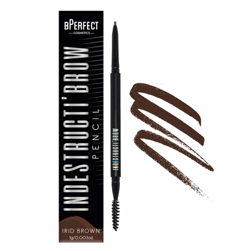bPerfect INDESTRUCTI’BROW PENCIL Irid Brown packaging & swatch