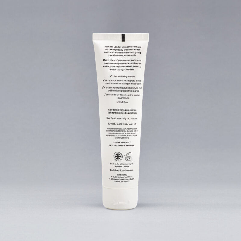 Back of tube Polished ULTRA WHITE TOOTHPASTE X LMD