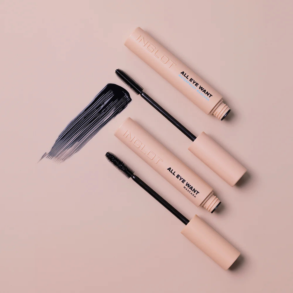 Inglot All Eye Want Mascara, open with swatch