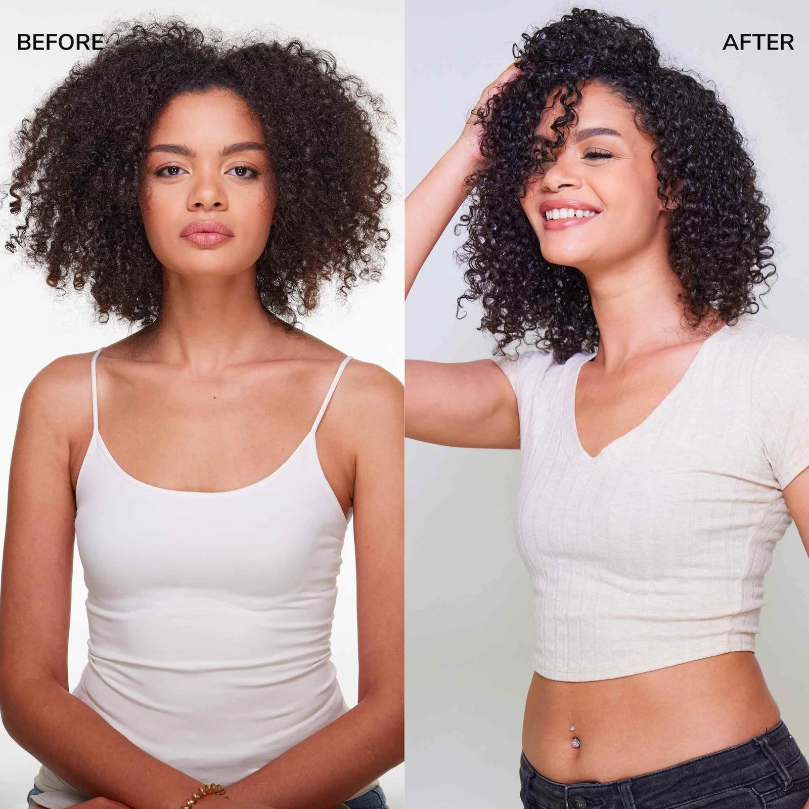 Before and after using Color Wow Shook Mix + Fix Bundling Spray