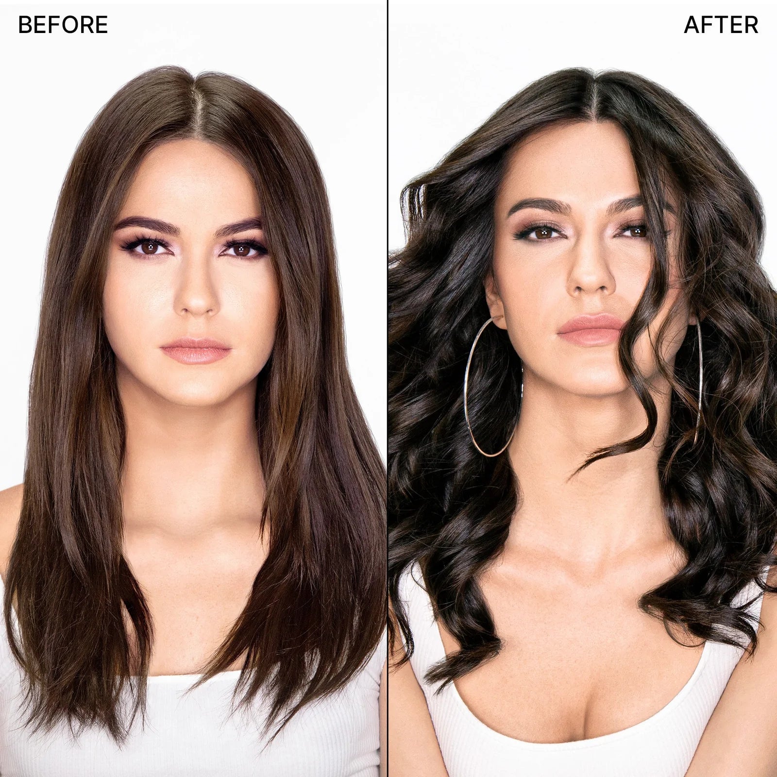 Model before and after using Color Wow Color Control Blue Toning + Styling Foam