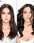 Model before and after using Color Wow Color Control Blue Toning + Styling Foam