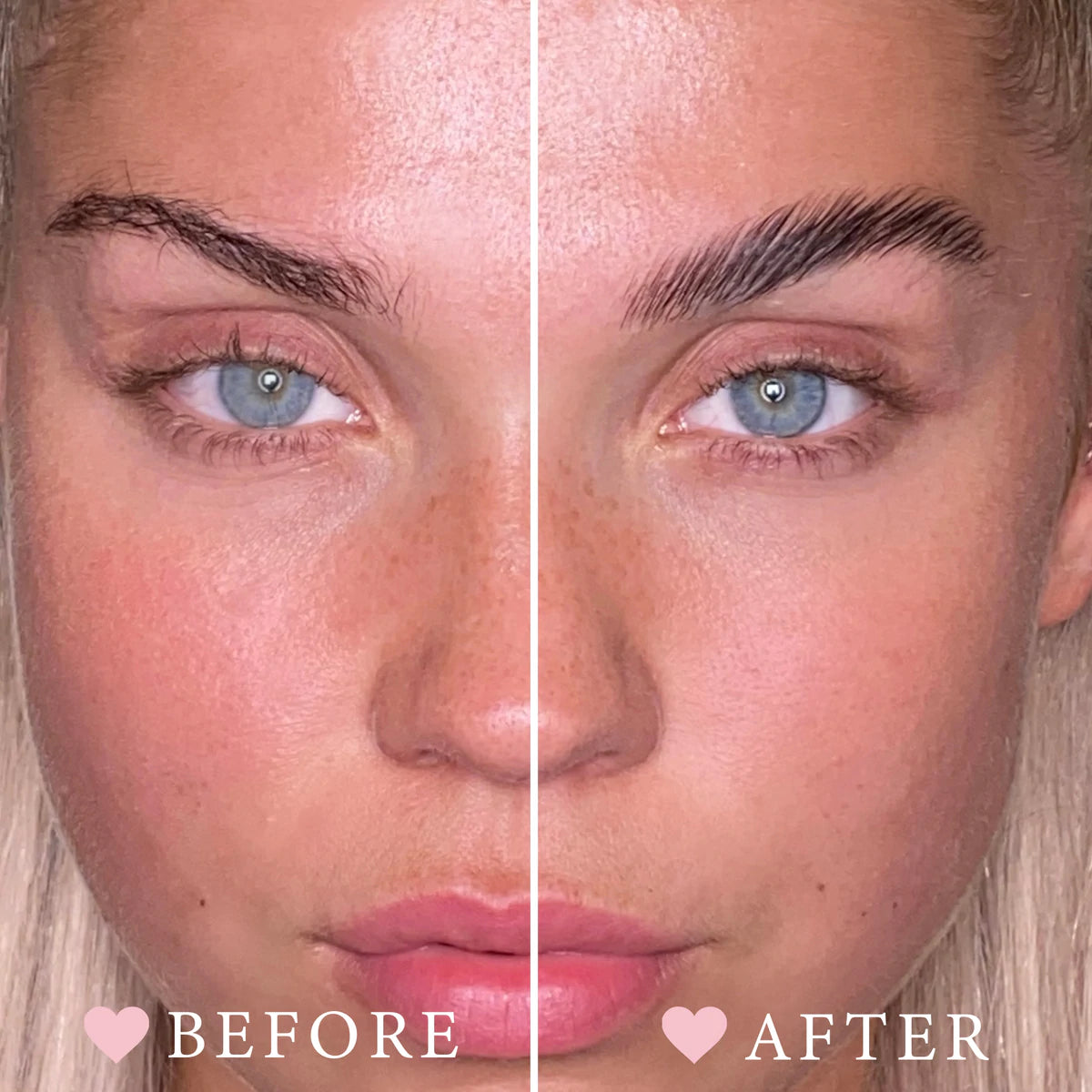 Before and after P.LOUISE Brow Balm, Model