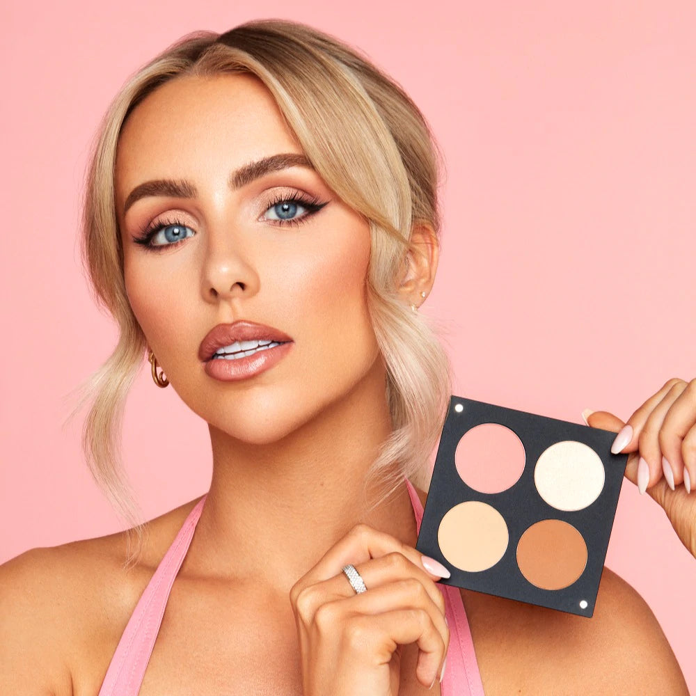Model holding INGLOT Rosie For Inglot Afterglow Skin Palette - Champagne Glow
