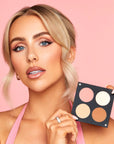 Model holding INGLOT Rosie For Inglot Afterglow Skin Palette - Champagne Glow
