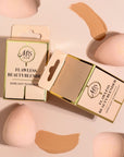 Mrs Glam Flawless Beauty Blender with foundation swatches
