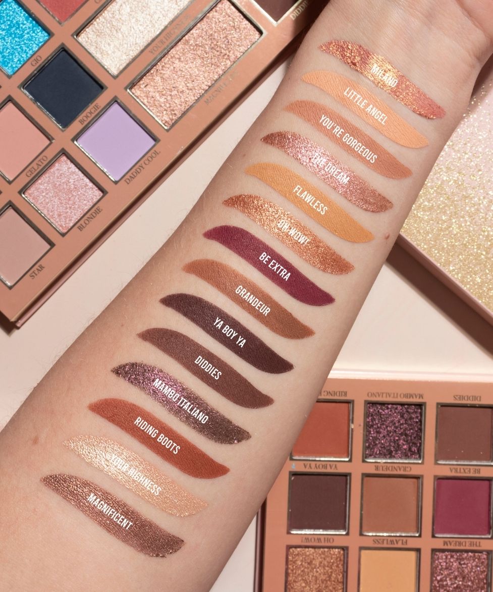 Arm swatches of Mrs Glam Magnificent Palette