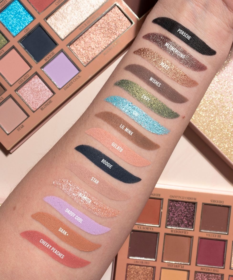 Arm swatches of Mrs Glam Magnificent Palette
