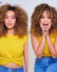 Before and after using Color Wow Hooked 100% Clean Shampoo with Root-Locking Technology