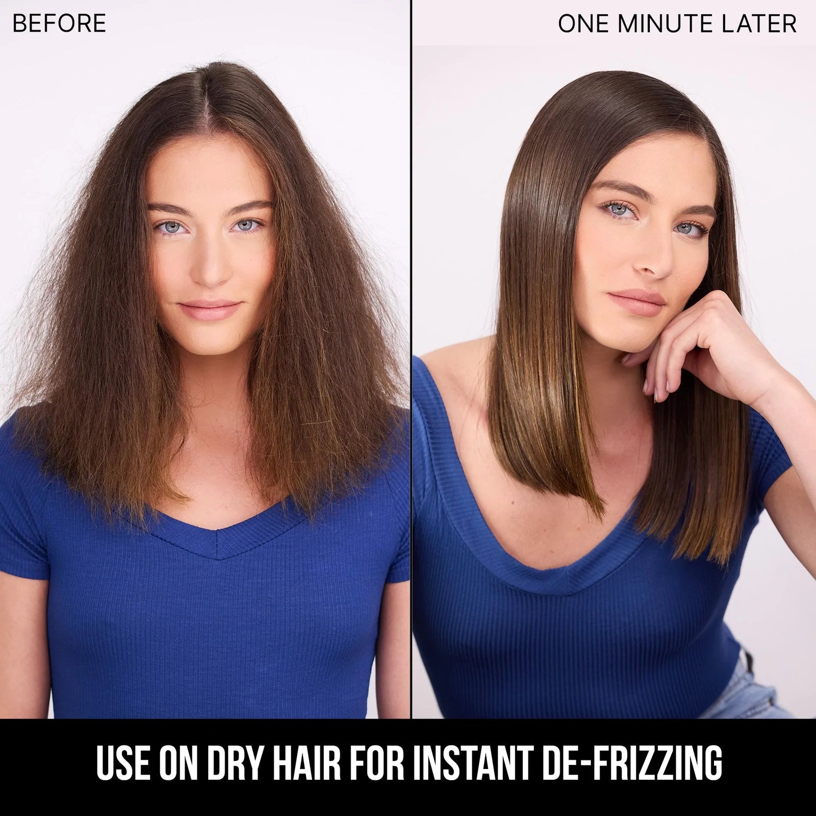 Before and after using Color Wow One-Minute Transformation Styling Cream