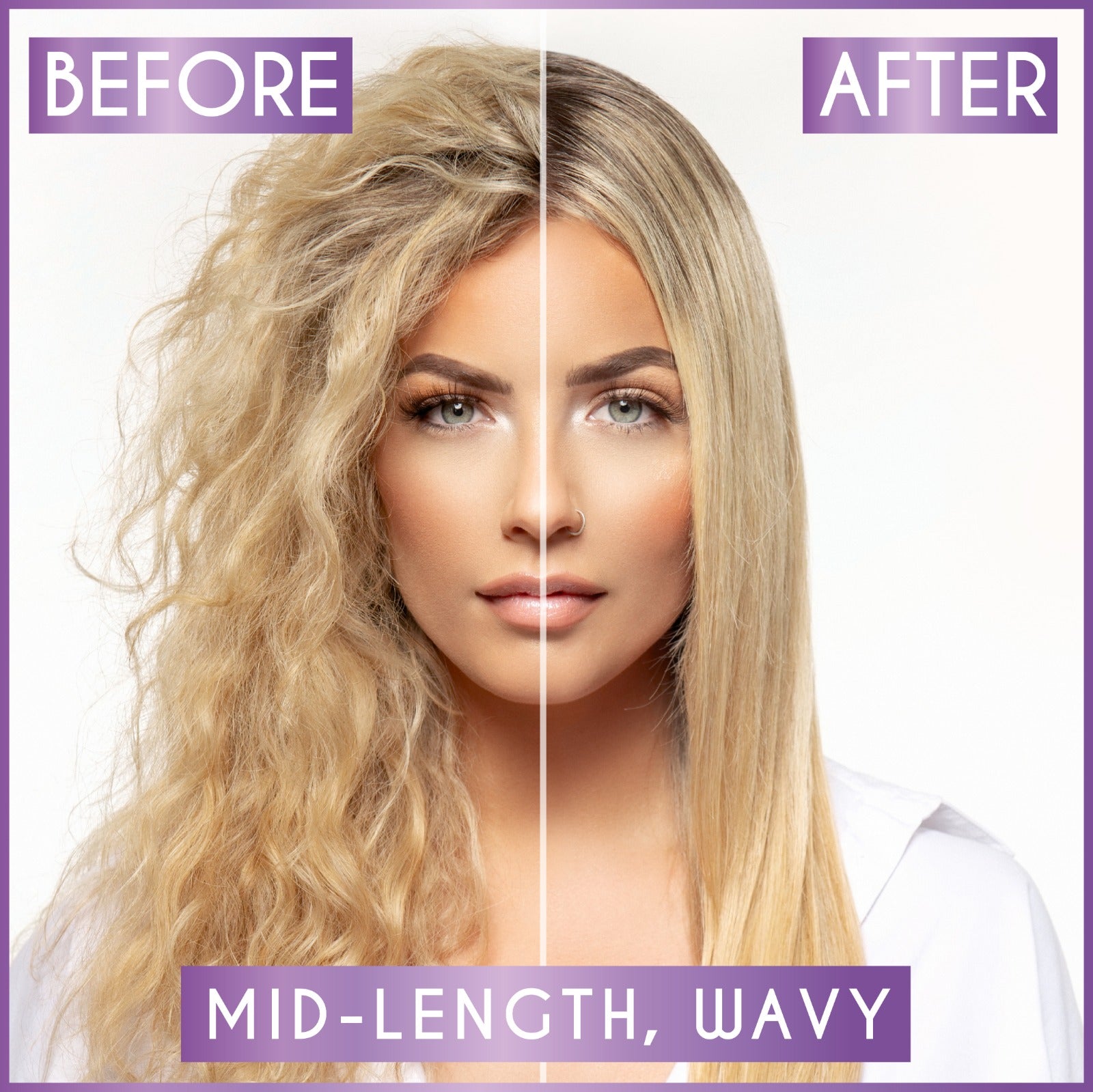 VODUZ Velvet Crown – Thermal Conditioning Spray, before & after on wavy hair