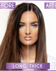 VODUZ Velvet Crown – Thermal Conditioning Spray, before and after on long, thick hair