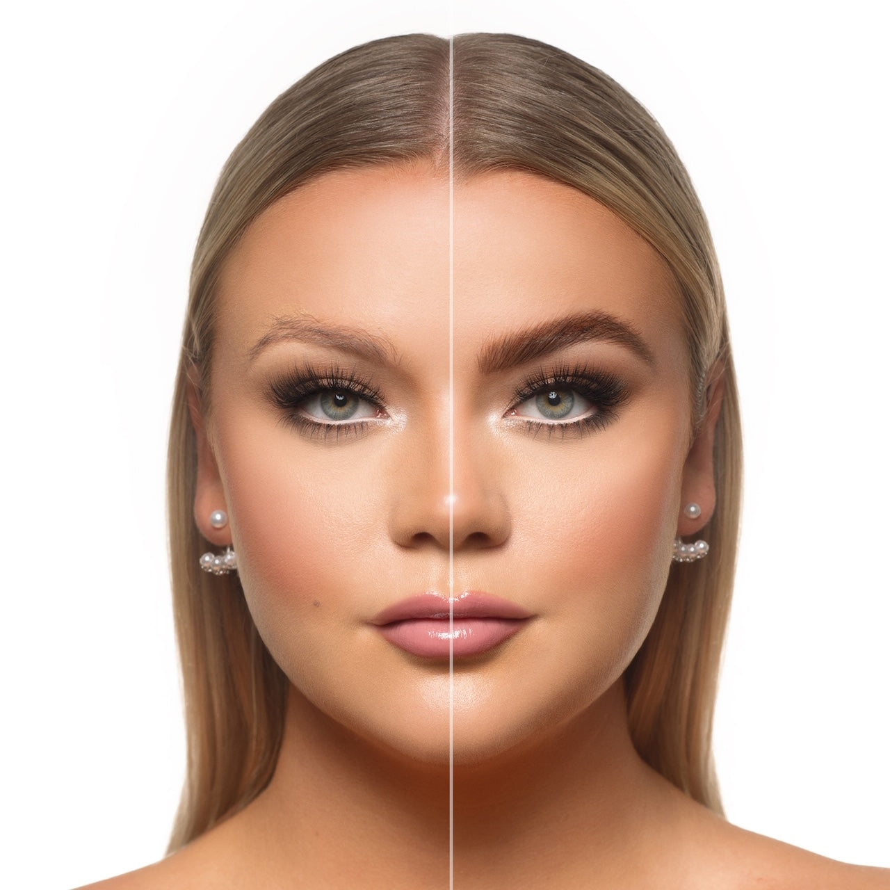 Model with before and after bPerfect INDESTRUCTI’BROW SOAP BROWS