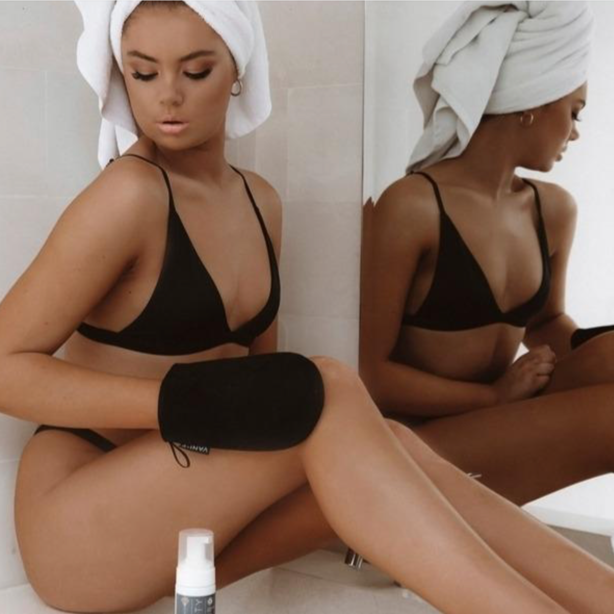 Model applying Vani-T Velocity Express Tanning Mousse