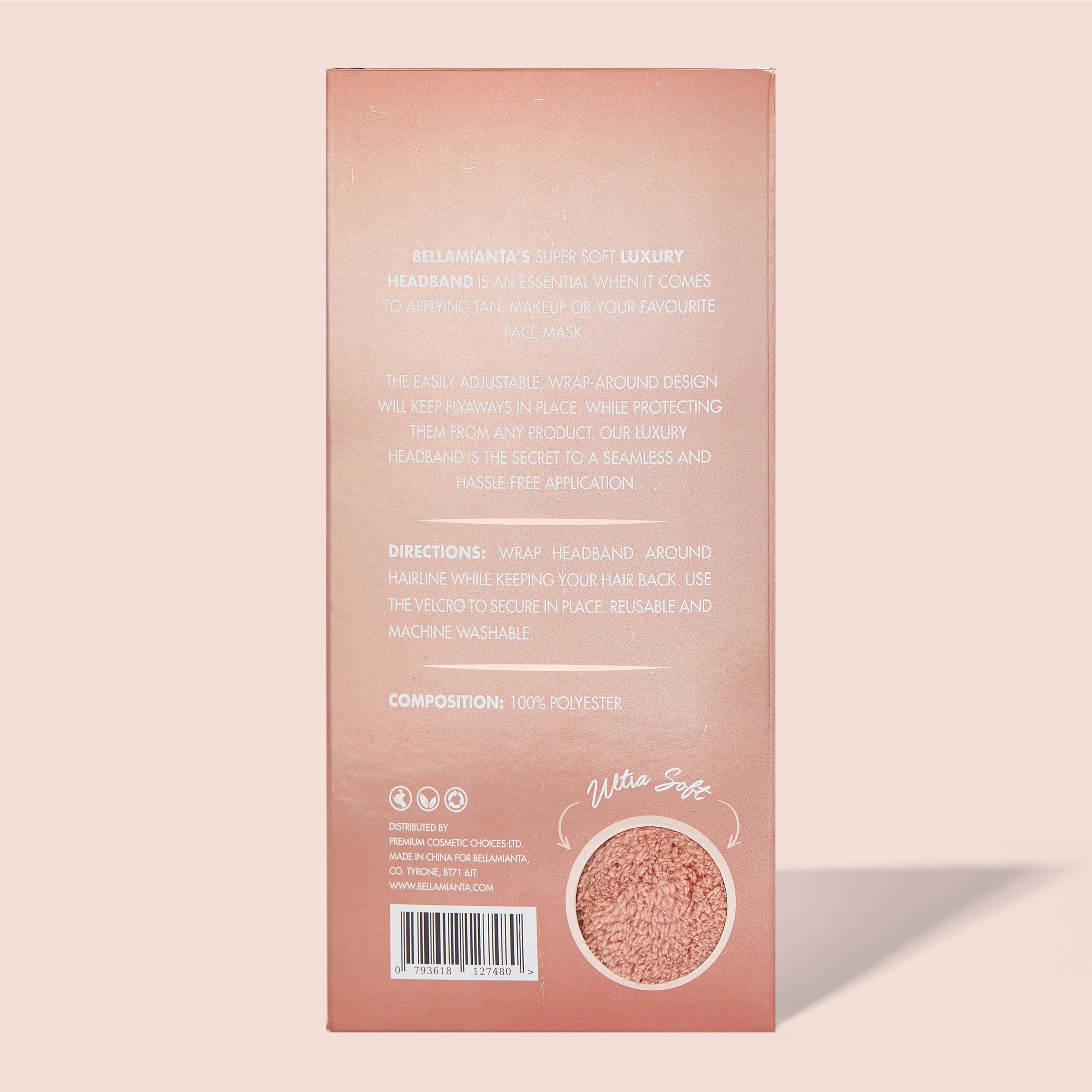 BELLAMIANTA Luxury Cosmetic Headband, back view of packaging