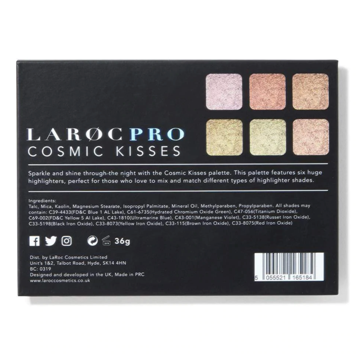 LaRoc PRO Cosmic Kisses, back of palette