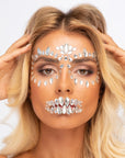 Model wearing Moon Creations Terror Face Jewels in Sugar Skull