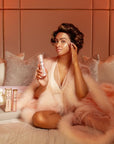 Model using Mrs Glam Peachy Elixir Strobe Cream
