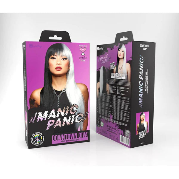 Manic Panic Raven Virgin Downtown Diva Wig, packaging front and back
