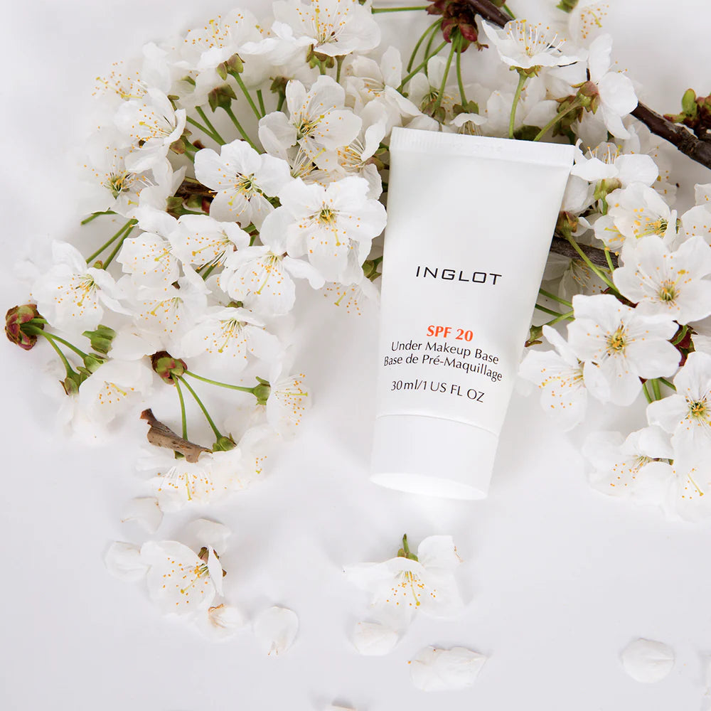 Inglot Under Makeup Base SPF20 with white flowers