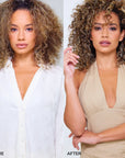 Before and after using Color Wow Flo-etry Vital Natural Serum