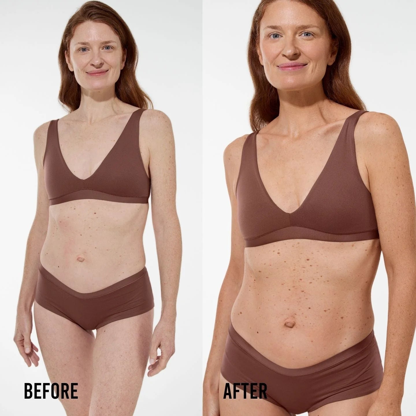 Pale model, before and after using Vita Liberata The Christmas Medium Lotion Set 