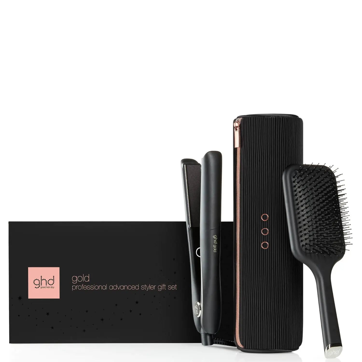 ghd Gold Hair Straightener Christmas Gift Set, with packaging