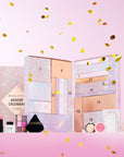 Lifestyle image of Makeup Revolution Beauty Advent Calendar 2024, open with all products displayed