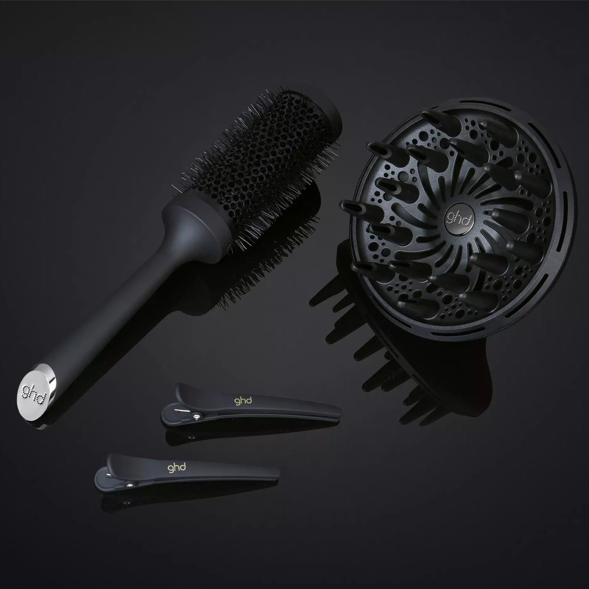 ghd Ceramic radial brush. diffuser and sectioning clips, part of the ghd Air Hair Drying Kit