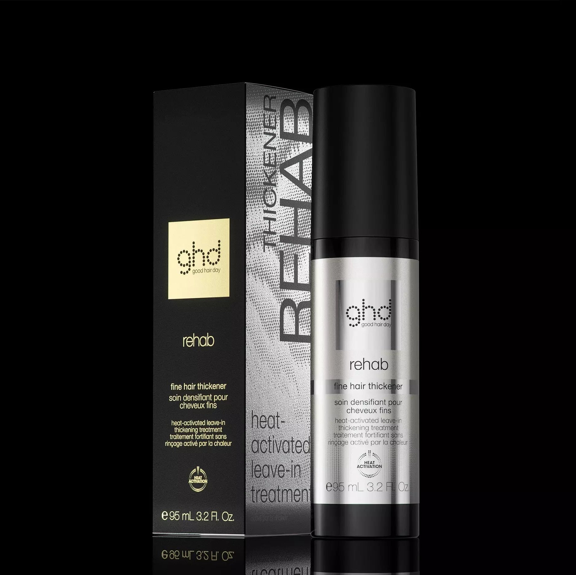 ghd Rehab Fine Hair Thickener Spray 95ml, against black background