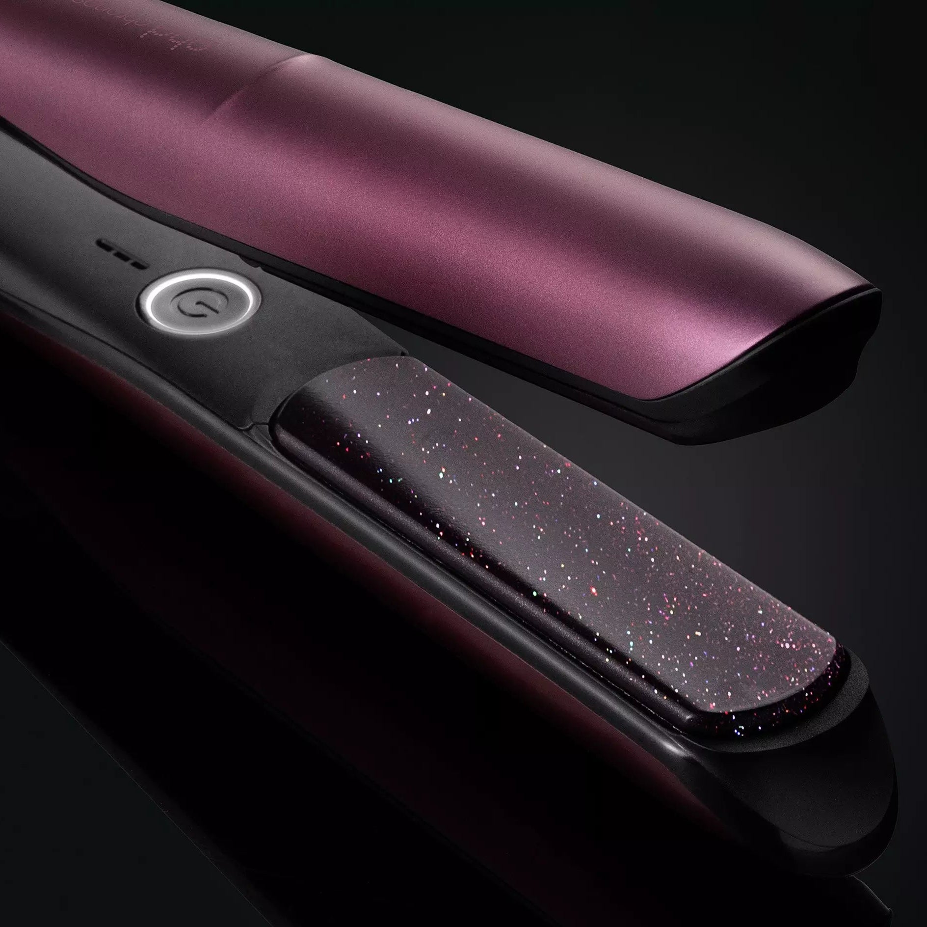 Close up of ghd Chronos plates in Cherry Chic